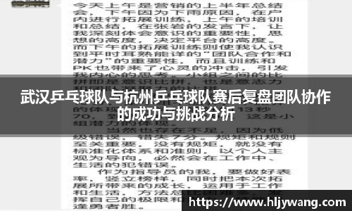 武汉乒乓球队与杭州乒乓球队赛后复盘团队协作的成功与挑战分析